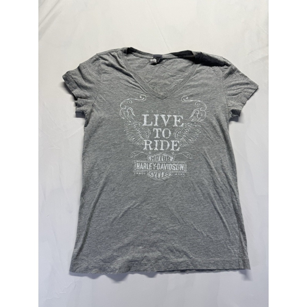 Harley Davidson Live To Ride Gray Graphic Tee Women's M Tshirt USA Motorcycle